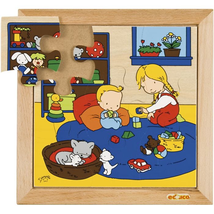 Rammepuslespil, baby leger, str. 24x24 cm, 1 stk., 9 brikker