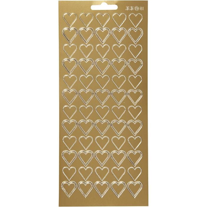 Stickers, hjerter, ark 10x23 cm, guld, 1 ark