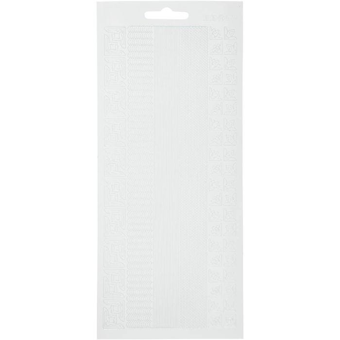 Stickers, border, ark 10x23 cm, hvid, 1 ark