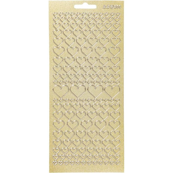 Stickers, hjerter, ark 10x23 cm, guld, 1 ark