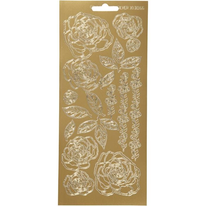 Stickers, roser, ark 10x23 cm, guld, 1 ark
