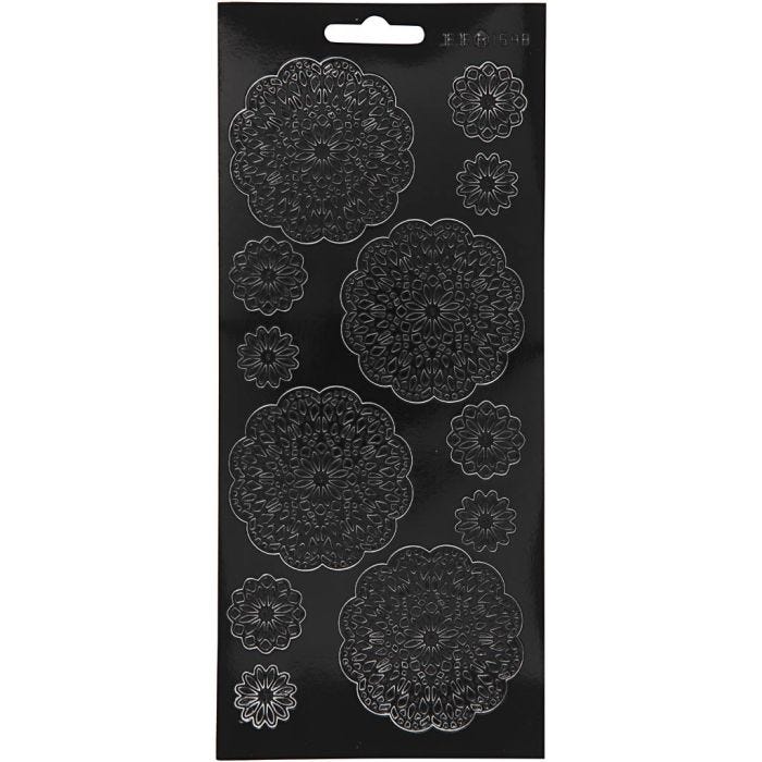 Stickers, blomster, ark 10x23 cm, sort, 1 ark
