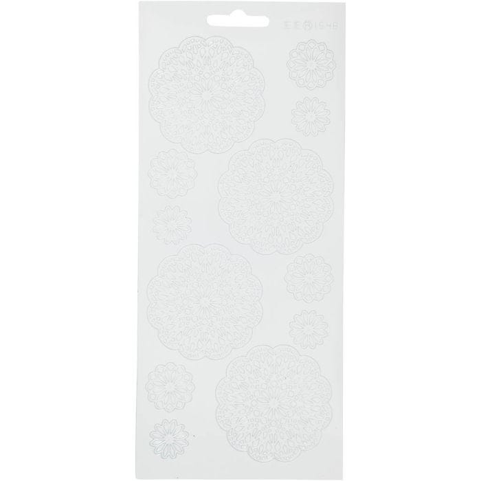 Stickers, blomster, ark 10x23 cm, hvid, 1 ark