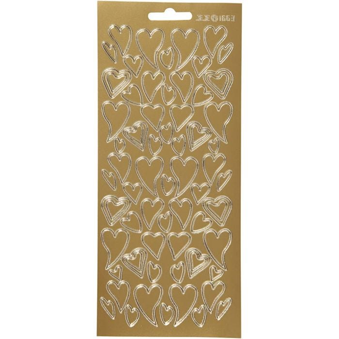 Stickers, hjerter, ark 10x23 cm, guld, 1 ark