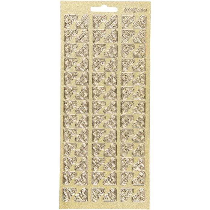 Stickers, hjørner, ark 10x23 cm, guld, 1 ark