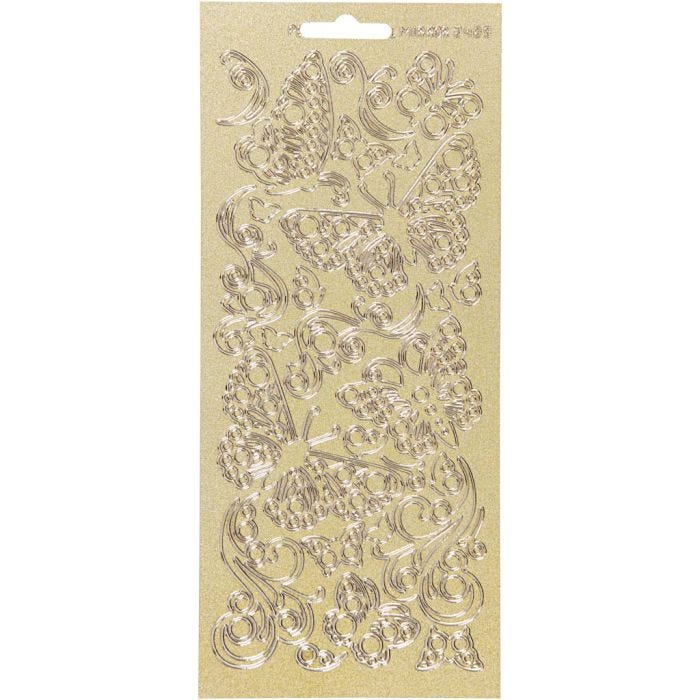 Stickers, sommerfugle, ark 10x23 cm, guld, 1 ark
