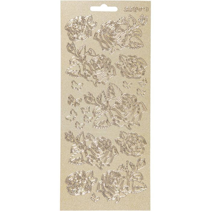 Stickers, roser, ark 10x23 cm, guld, 1 ark