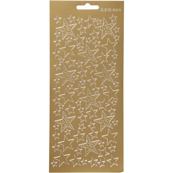 Stickers, stjerner, ark 10x23 cm, guld, 1 ark