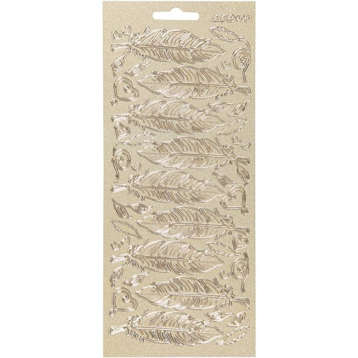 Stickers, fjer, ark 10x23 cm, guld, 1 ark