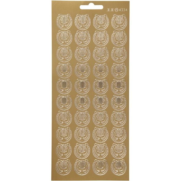 Stickers, lyre, ark 10x23 cm, guld, 1 ark
