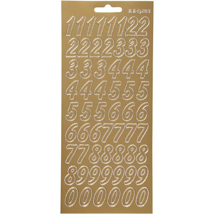 Stickers, tal, ark 10x23 cm, guld, 1 ark