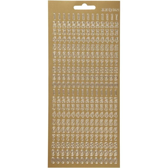 Stickers, tal, ark 10x23 cm, guld, 1 ark