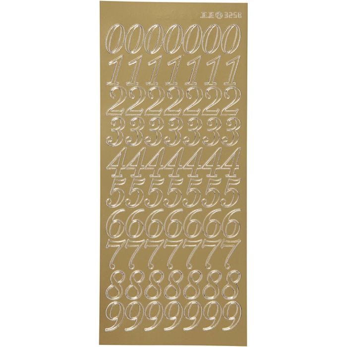 Stickers, tal, ark 10x23 cm, guld, 1 ark