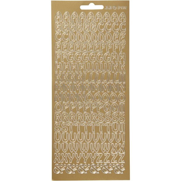Stickers, bogstaver, ark 10x23 cm, guld, 1 ark