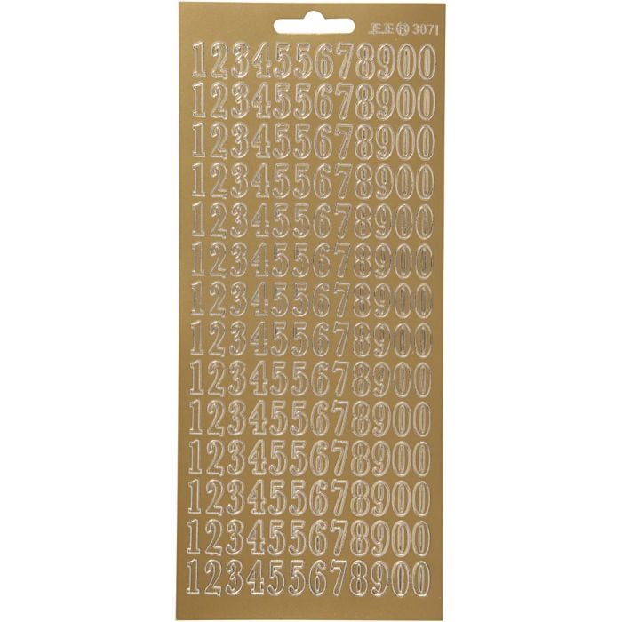 Stickers, tal, ark 10x23 cm, guld, 1 ark