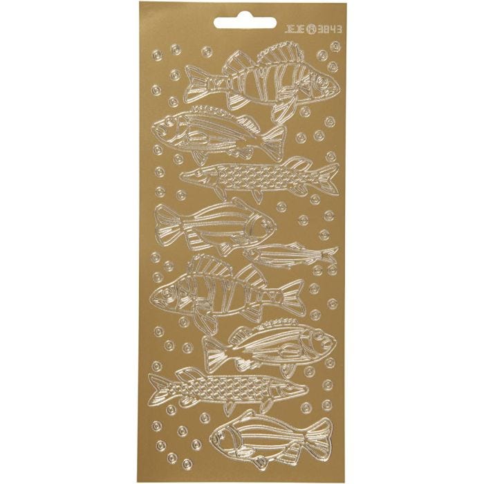 Stickers, fisk, ark 10x23 cm, guld, 1 ark