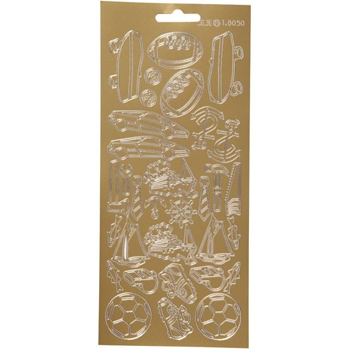 Stickers, sport, ark 10x23 cm, guld, 1 ark