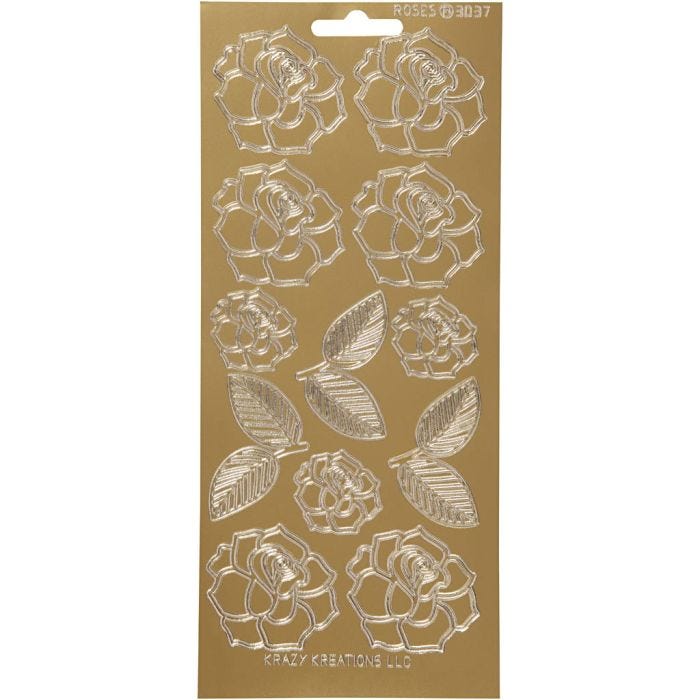 Stickers, roser, ark 10x23 cm, guld, 1 ark