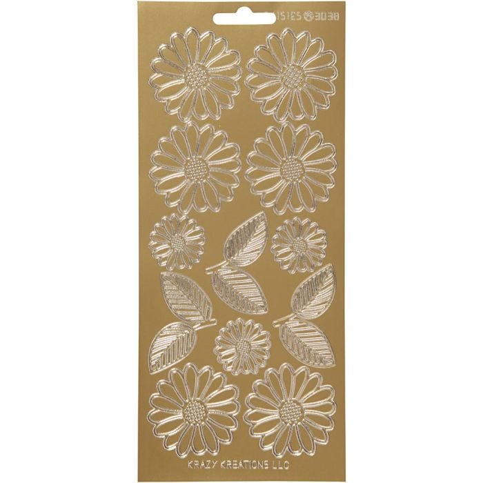 Stickers, margueritter, ark 10x23 cm, guld, 1 ark