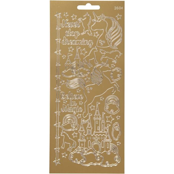Stickers, enhjørning, ark 10x23 cm, guld, 1 ark
