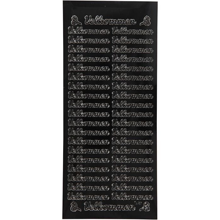 Stickers, velkommen, ark 10x23 cm, sort, 1 ark