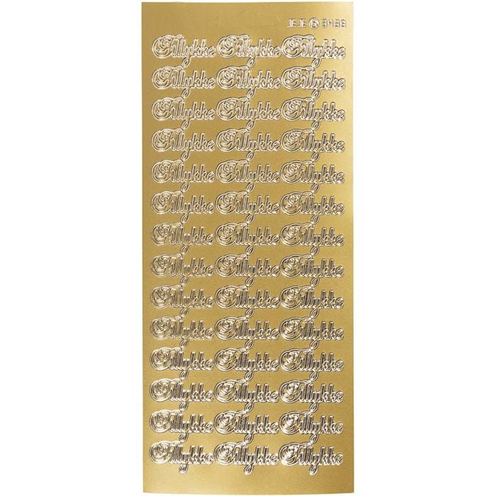 Stickers, tillykke, ark 10x23 cm, guld, 1 ark