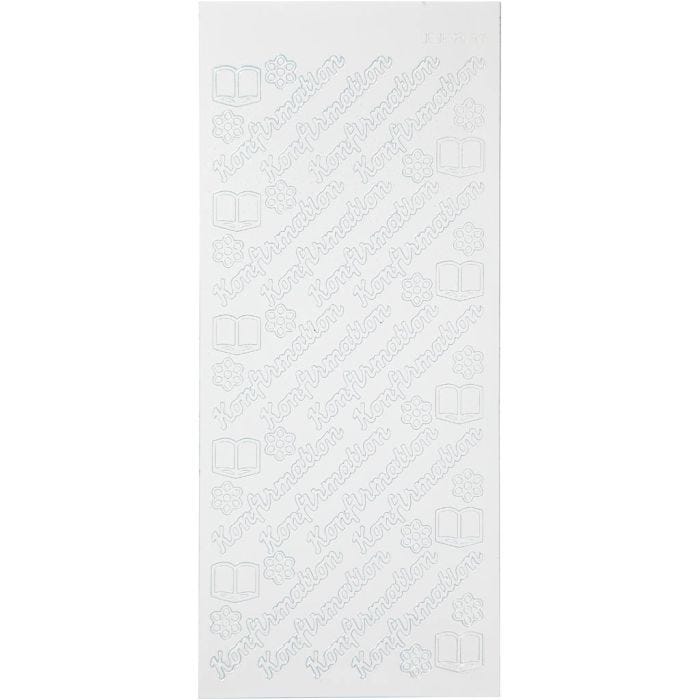 Stickers, konfirmation, ark 10x23 cm, hvid, 1 ark