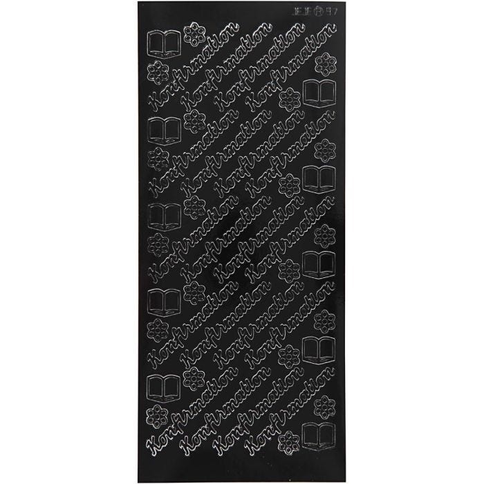 Stickers, konfirmation, ark 10x23 cm, sort, 1 ark