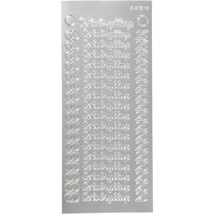 Stickers, sølvbryllup, ark 10x23 cm, sølv, 1 ark
