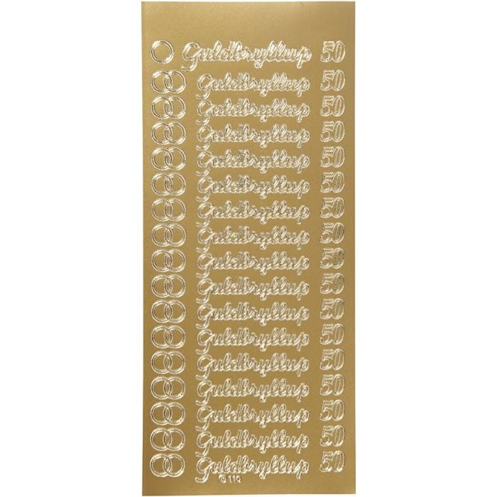 Stickers, guldbryllup, ark 10x23 cm, guld, 1 ark