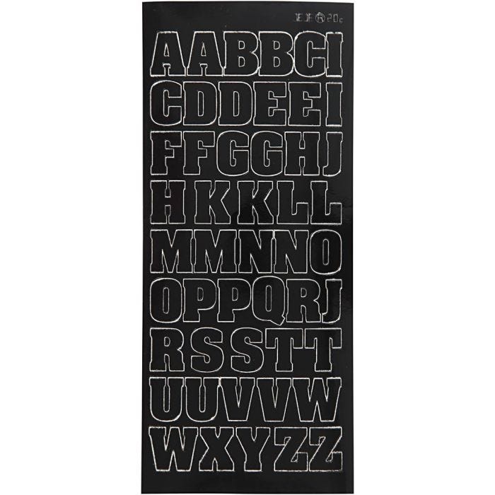 Stickers, store bogtaver, kapitæler, ark 10x23 cm, sort, 1 ark