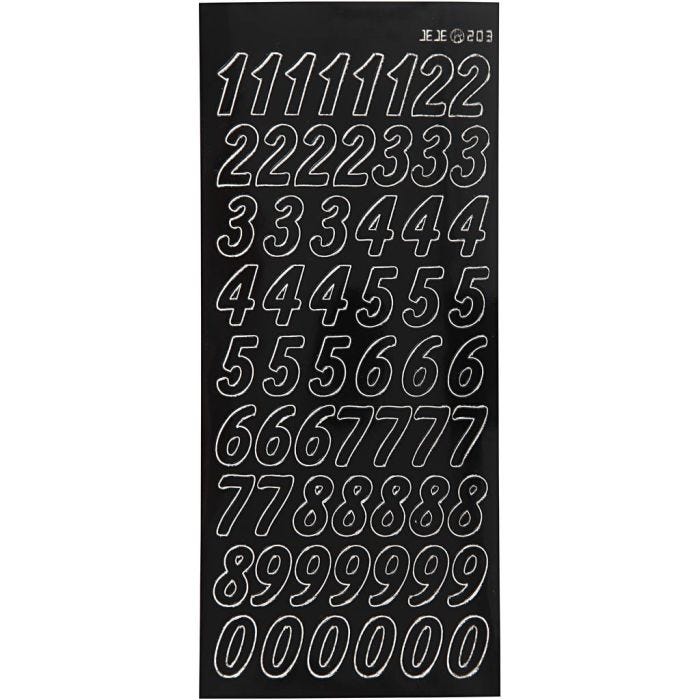 Stickers, store tal, ark 10x23 cm, sort, 1 ark