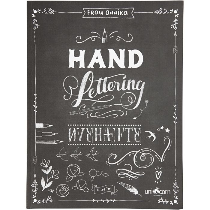 Øvehæfte til 'Hand Lettering', str. 21x28 cm, tykkelse 1 cm, Antal sider 63, 1 stk.