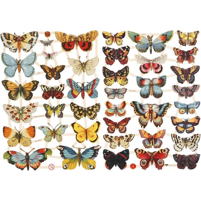 Glansbilleder, sommerfugle, ark 16,5x23,5 cm, 2 ark/ 1 pk.
