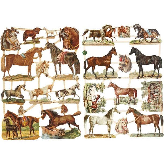 Glansbilleder, heste, ark 16,5x23,5 cm, 2 ark/ 1 pk.