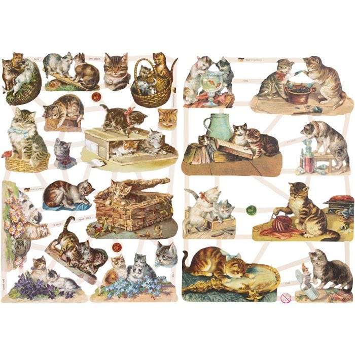 Glansbilleder, katte, ark 16,5x23,5 cm, 2 ark/ 1 pk.