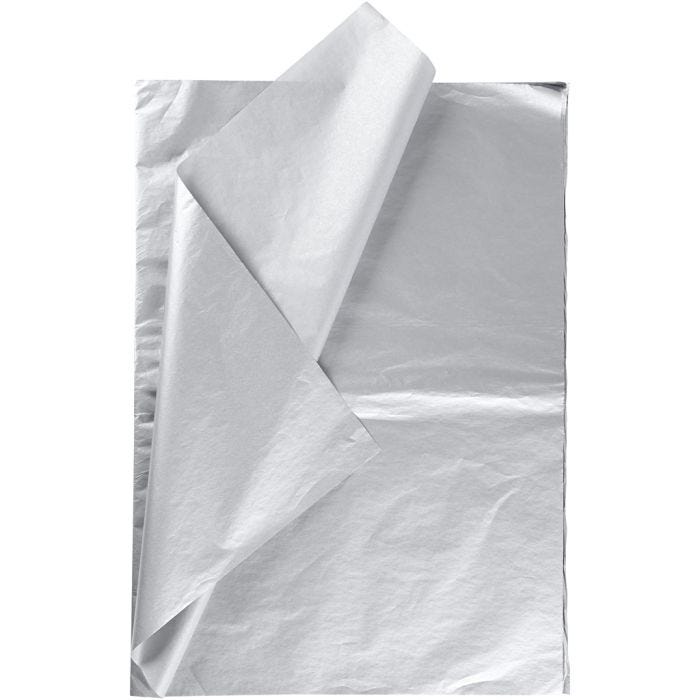 Silkepapir, ark 50x70 cm, 17 g, sølv, 6 ark/ 1 pk.
