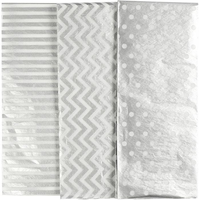 Silkepapir, ark 50x70 cm, 17 g, sølv, 6 ark/ 1 pk.