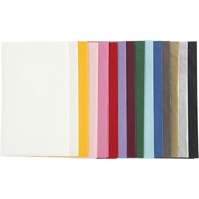 Silkepapir, ark 50x70 cm, 17 g, ass. farver, 15x2 ark/ 1 pk.