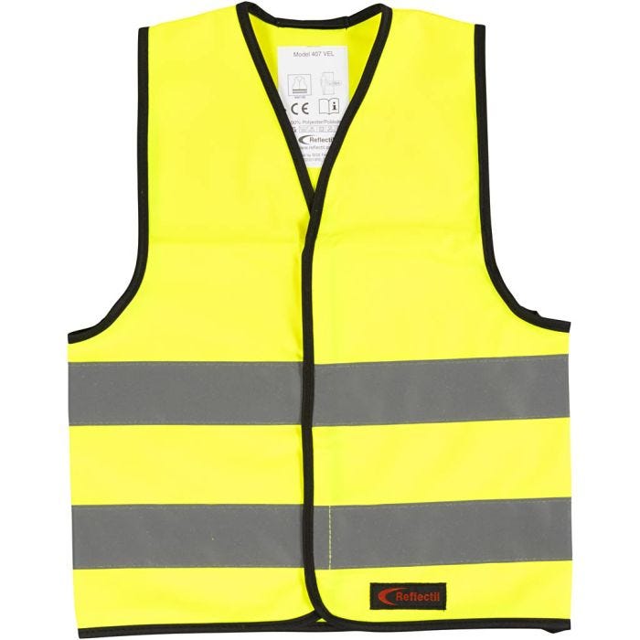 Refleksvest, XS, L: 47 cm, B: 40 cm, str. 4-6 år, gul, 1 stk.