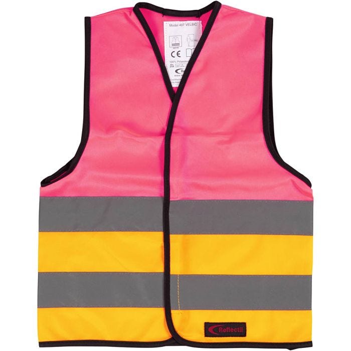Refleksvest, XS, L: 47 cm, B: 40 cm, str. 4-6 år, orange, pink, 1 stk.