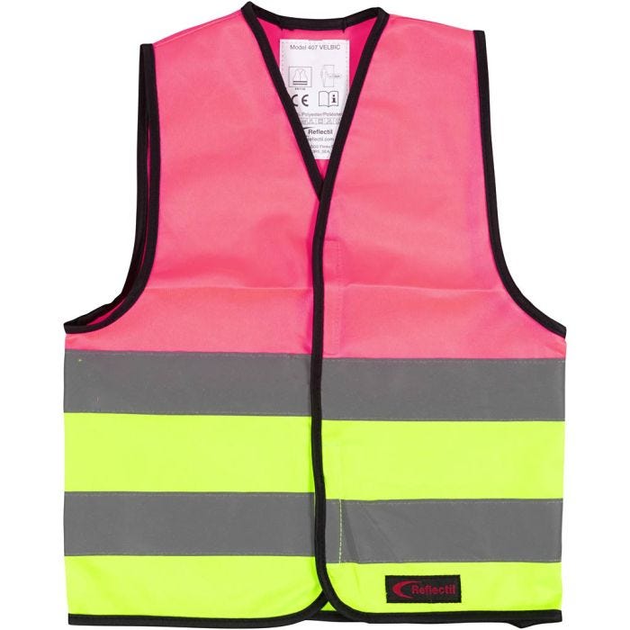Refleksvest, XS, L: 47 cm, B: 40 cm, str. 4-6 år, grøn, pink, 1 stk.