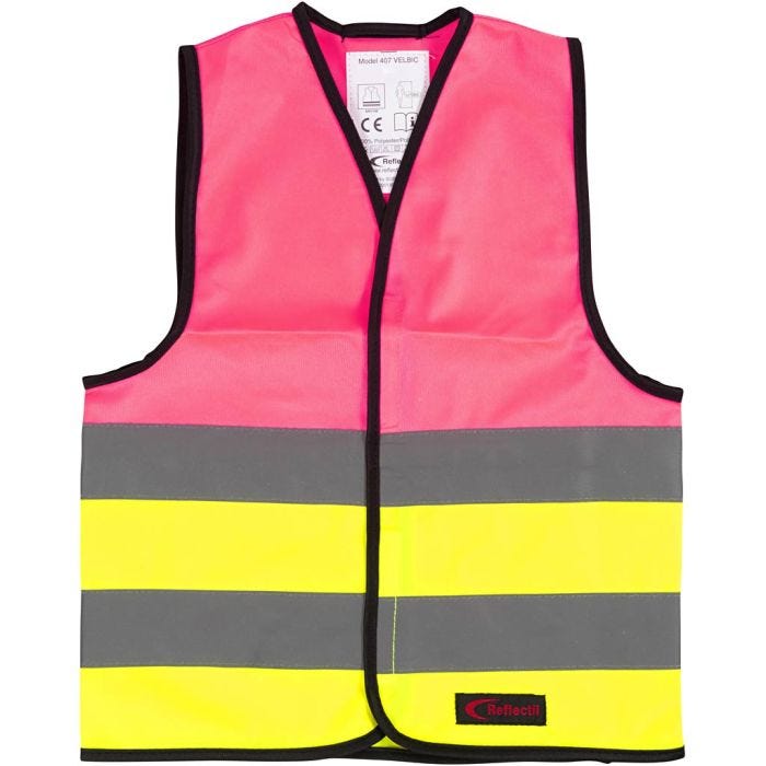 Refleksvest til børn, L: 47 cm, B: 40 cm, str. 4-6 år, pink, gul, 1 stk.