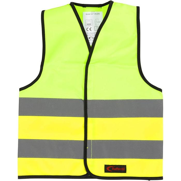 Refleksvest, XS, L: 47 cm, B: 40 cm, str. 4-6 år, grøn, gul, 1 stk.