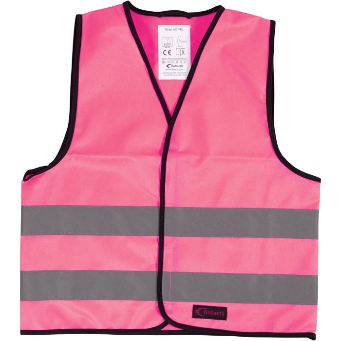 Refleksvest, S, L: 51 cm, B: 46 cm, str. 6-10 år, pink, 1 stk.