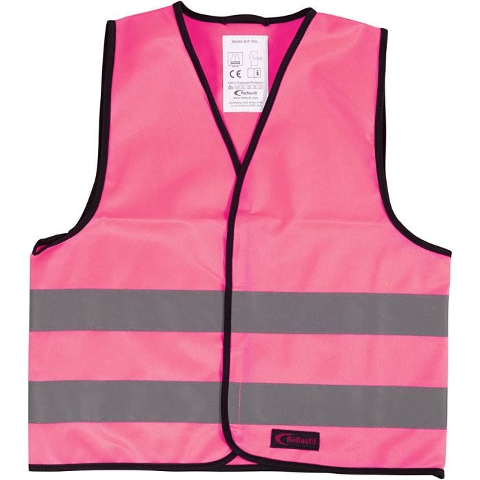 Refleksvest til børn, L: 51 cm, B: 46 cm, str. 6-10 år, pink, 1 stk.