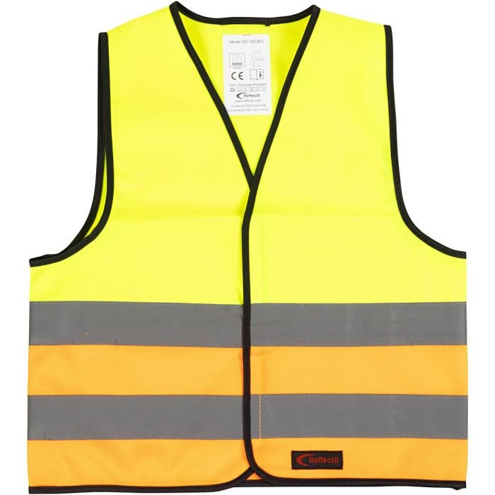Refleksvest, S, L: 51 cm, B: 46 cm, str. 6-10 år, orange, gul, 1 stk.