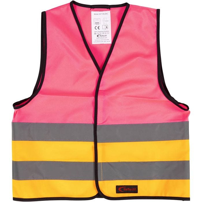 Refleksvest, S, L: 51 cm, B: 46 cm, str. 6-10 år, orange, pink, 1 stk.
