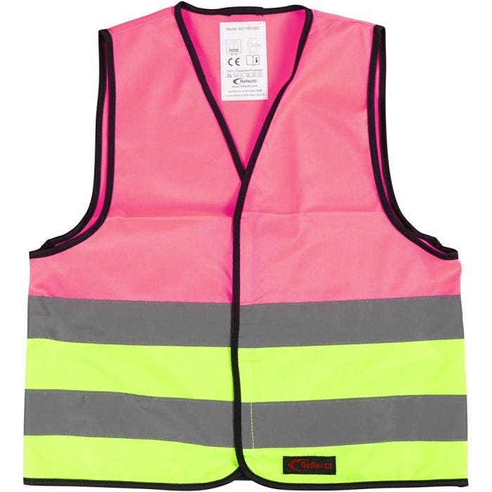 Refleksvest, S, L: 51 cm, B: 46 cm, str. 6-10 år, grøn, pink, 1 stk.