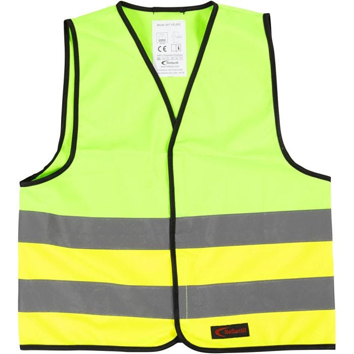 Refleksvest, S, L: 51 cm, B: 46 cm, str. 6-10 år, grøn, gul, 1 stk.